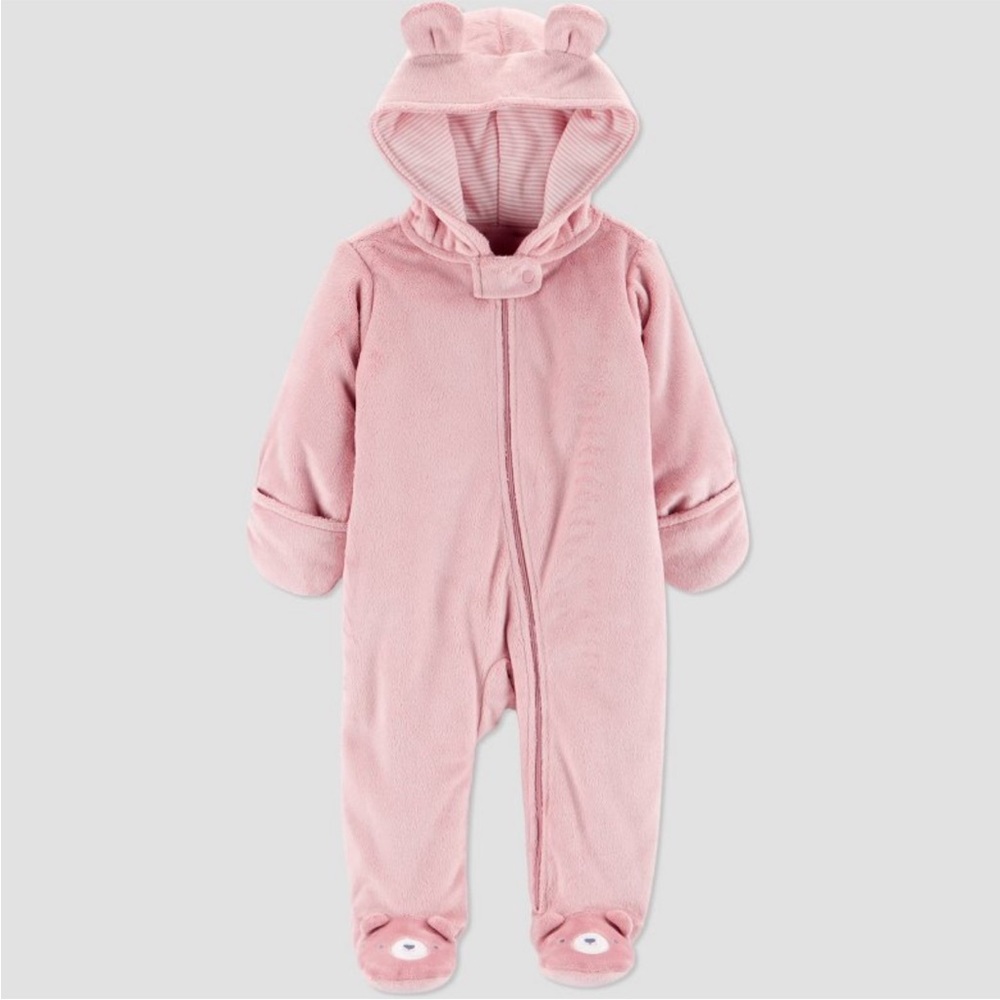 Carter's Light Pink Plush Hooded Baby Footed One-Piece